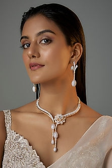Gold Finish Zircon Long Necklace Set