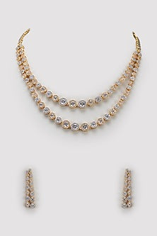 White Finish Zircon Layered Necklace Set