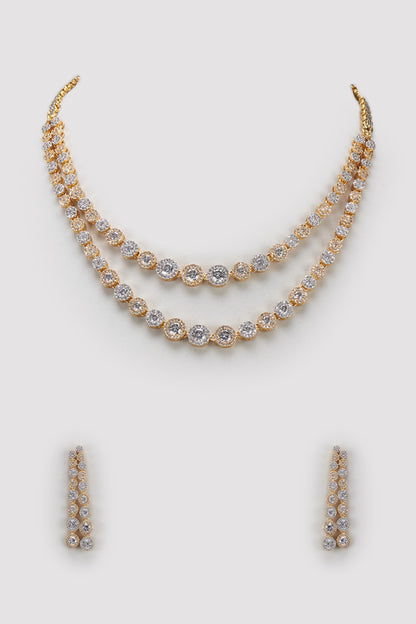 White Finish Zircon Layered Necklace Set