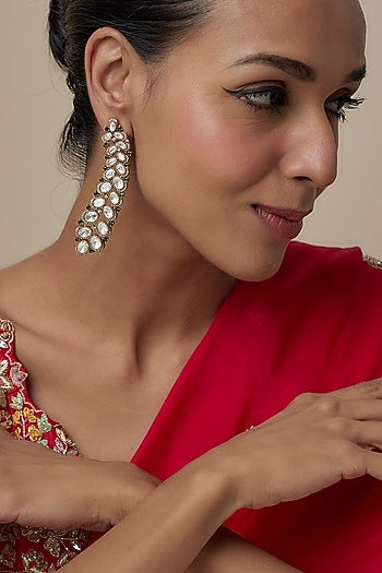 Gold Finish Zircon & Emerald Stone Dangler Earrings