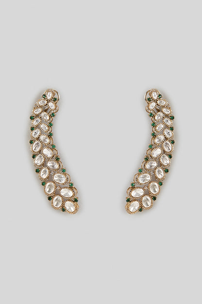 Gold Finish Zircon & Emerald Stone Dangler Earrings