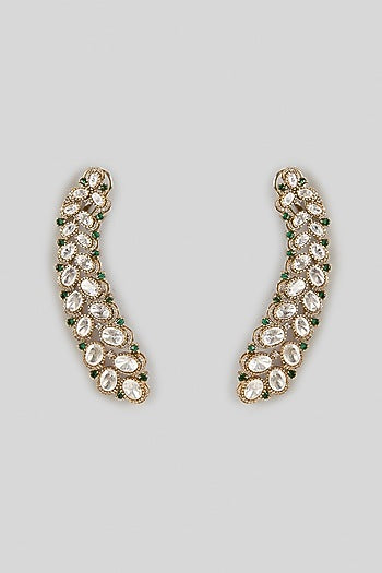 Gold Finish Zircon & Emerald Stone Dangler Earrings
