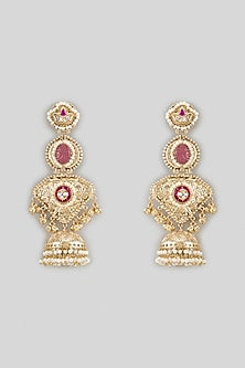 Gold Finish Moissanite & Ruby Stone Dangler Earrings
