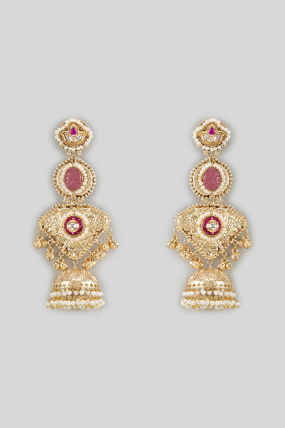 Gold Finish Moissanite & Ruby Stone Dangler Earrings