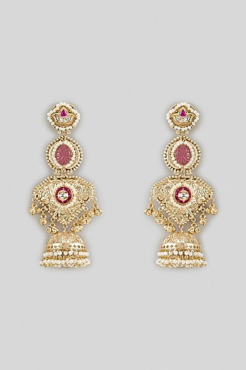 Gold Finish Moissanite & Ruby Stone Dangler Earrings