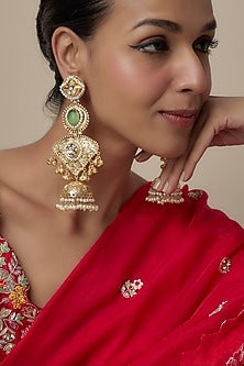 Gold Finish Moissanite & Emerald Stone Dangler Earrings