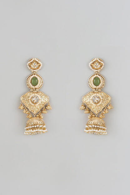 Gold Finish Moissanite & Emerald Stone Dangler Earrings