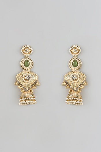 Gold Finish Moissanite & Emerald Stone Dangler Earrings