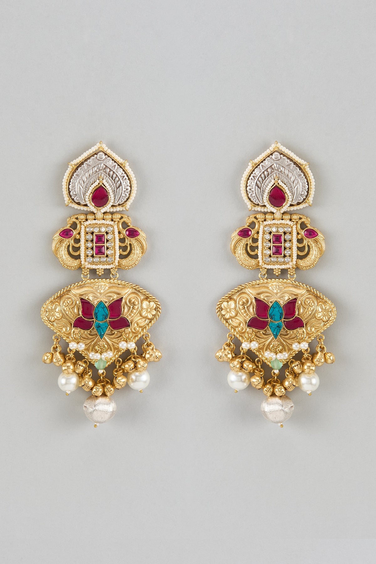 Gold Finish Moissanite & Ruby Stone Dangler Earrings