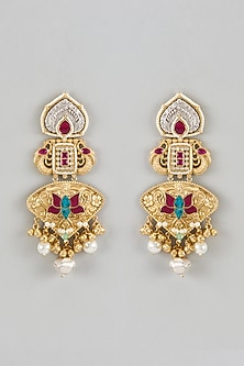 Gold Finish Moissanite & Ruby Stone Dangler Earrings