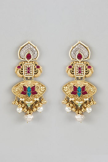 Gold Finish Moissanite & Ruby Stone Dangler Earrings