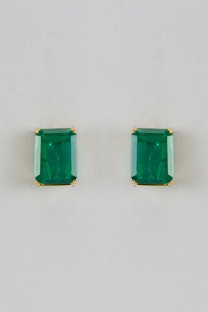 Gold Finish Emerald Stone Stud Earrings