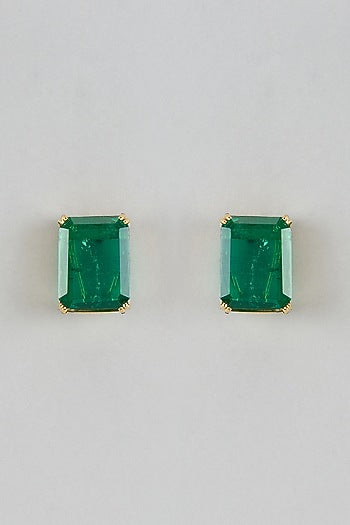 Gold Finish Emerald Stone Stud Earrings