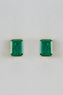 Gold Finish Emerald Stone Stud Earrings