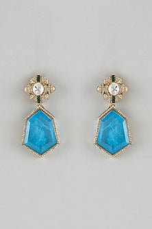 Gold Finish Moissanite & Aquamarine Stone Dangler Earrings