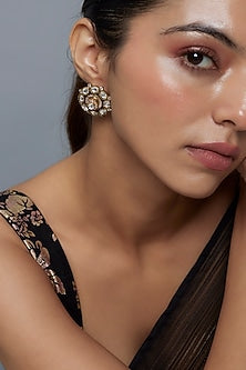 Gold Finish Moissanite & Zircon Stud Earrings