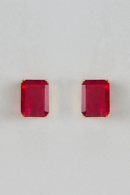 Gold Finish Ruby Stone Stud Earrings