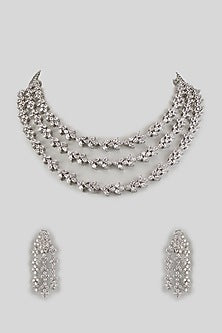White Finish Zircon Layered Necklace Set