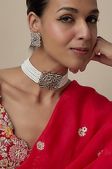 White Finish Moissanite & Zircon Choker Necklace Set
