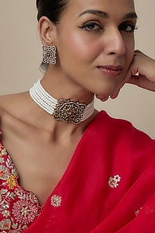 White Finish Moissanite & Zircon Choker Necklace Set