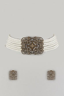 White Finish Moissanite & Zircon Choker Necklace Set