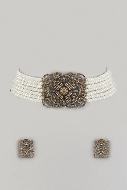 White Finish Moissanite & Zircon Choker Necklace Set
