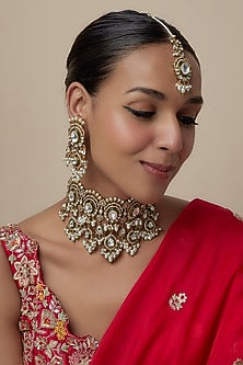 Gold Finish Moissanite Stone Choker Necklace Set