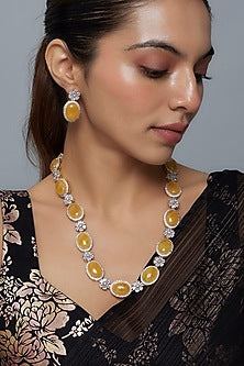 Gold Finish Zircon & Citrine Stone Long Necklace Set