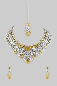 White Finish Zircon & Citrine Stone Choker Necklace Set