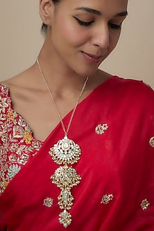 Gold Finish Mother of Pearl & Pearl Beaded Long Necklace