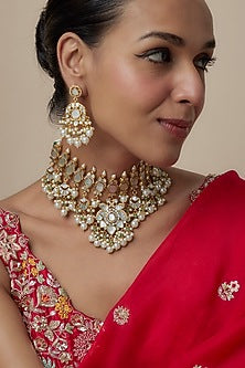 Gold Finish Zircon & Pearl Beaded Choker Necklace Set