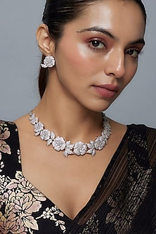White Finish Moissanite & Zircon Choker Necklace Set