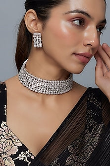 White Finish Moissanite & Zircon Choker Necklace Set