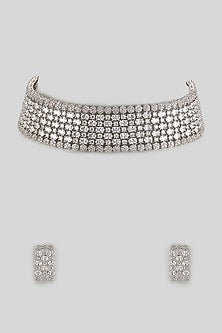 White Finish Moissanite & Zircon Choker Necklace Set