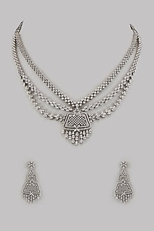 White Finish Moissanite & Zircon Long Necklace Set