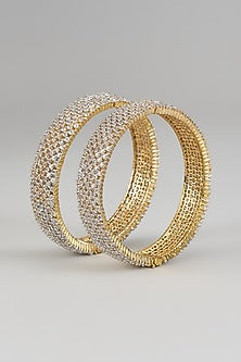 Gold Finish Moissanite & Zircon Bangles (Set Of 2)
