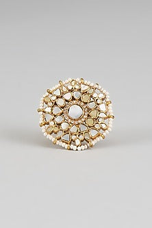 Gold Finish Zircon & Pearl Ring