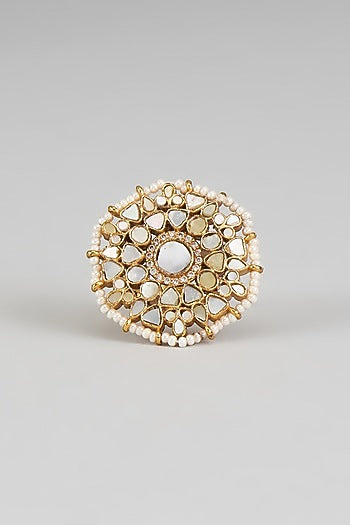 Gold Finish Zircon & Pearl Ring