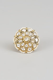 Gold Finish Moissanite & Pearl Ring