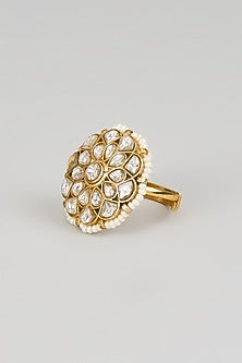 Gold Finish Moissanite & Pearl Ring