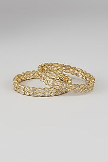 Gold Finish Moissanite Stone Bangles (Set Of 2)