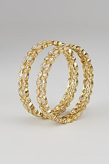 Gold Finish Moissanite Stone Bangles (Set Of 2)