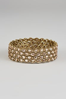 Gold Finish Moissanite Stone Bangles (Set Of 4)