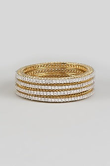 Gold Finish Zircon Bangles (Set Of 4)