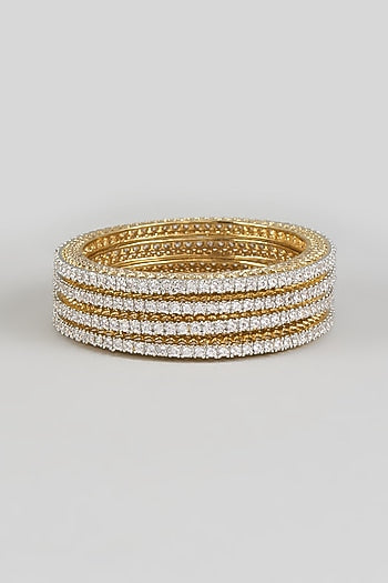 Gold Finish Zircon Bangles (Set Of 4)
