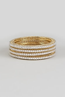 Gold Finish Zircon Bangles (Set Of 4)