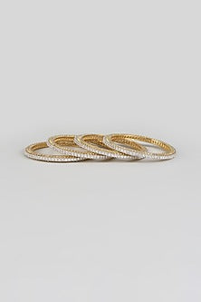 Gold Finish Zircon Bangles (Set Of 4)