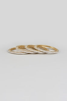 Gold Finish Zircon Bangles (Set Of 4)