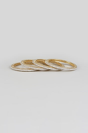 Gold Finish Zircon Bangles (Set Of 4)