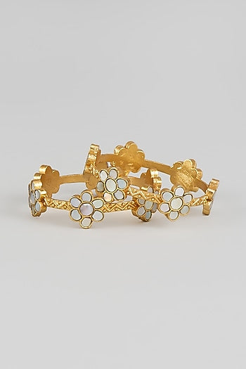 Gold Finish Mother Of Pearl Bangles (Set Of 2)